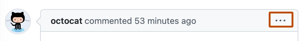Screenshot of the header of an issue comment. In the right corner, a horizontal kebab icon is outlined in dark orange.