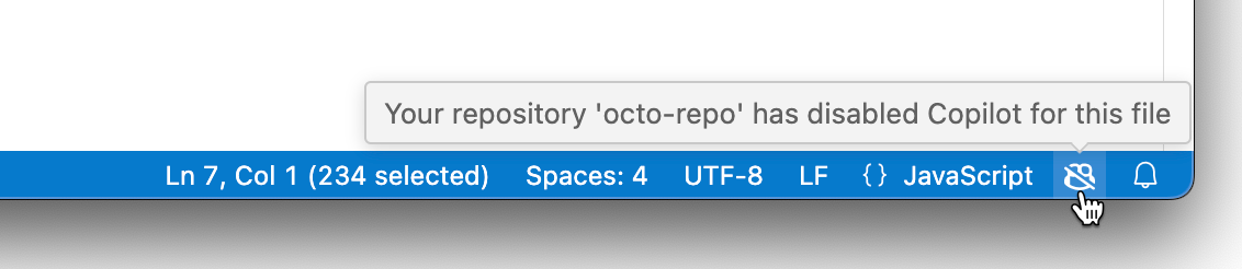 Screenshot of the Copilot disabled popup in the VS Code toolbar.